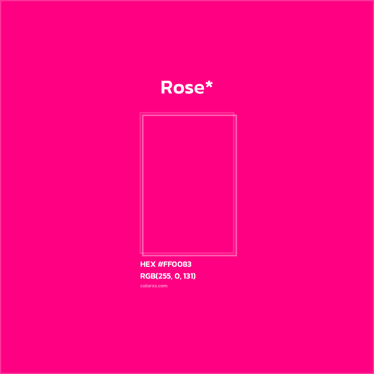 #FF0083 hex color. RGB, RYB, CMYK, HSL, HSV codes and color conversions. Matching color names, palettes, paints.