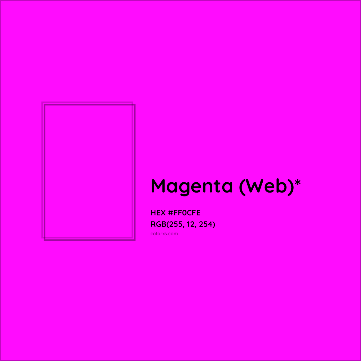 #FF0CFE hex color. RGB, RYB, CMYK, HSL, HSV codes and color conversions. Matching color names, palettes, paints.