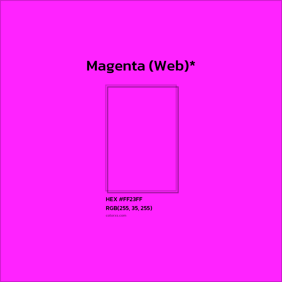 #FF23FF hex color. RGB, RYB, CMYK, HSL, HSV codes and color conversions. Matching color names, palettes, paints.