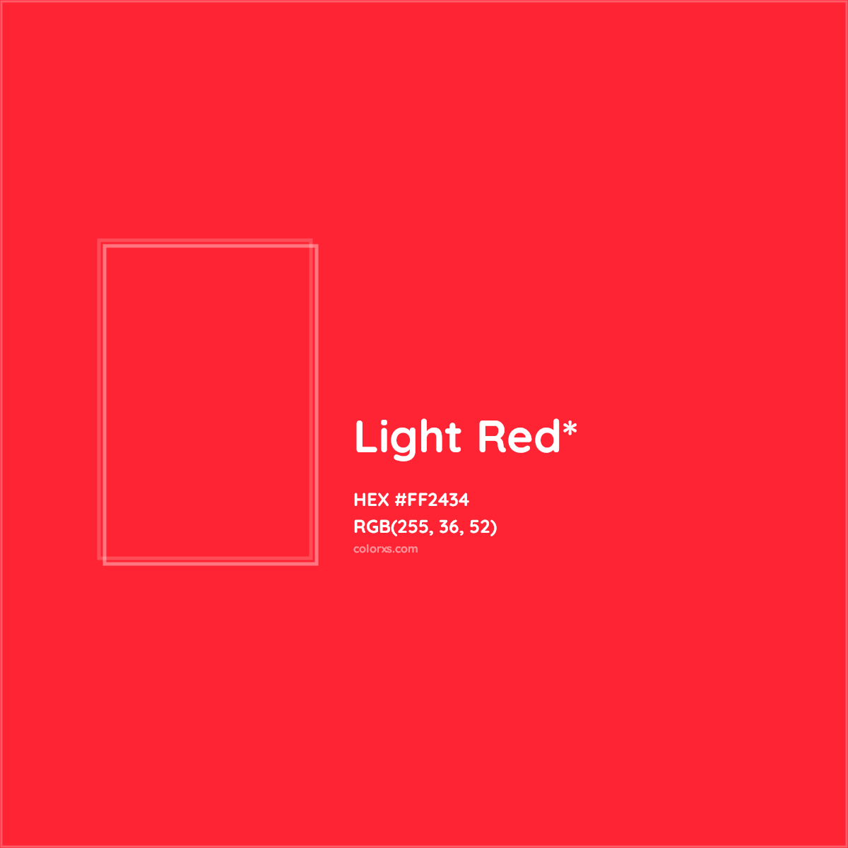 #FF2434 hex color. RGB, RYB, CMYK, HSL, HSV codes and color conversions. Matching color names, palettes, paints.