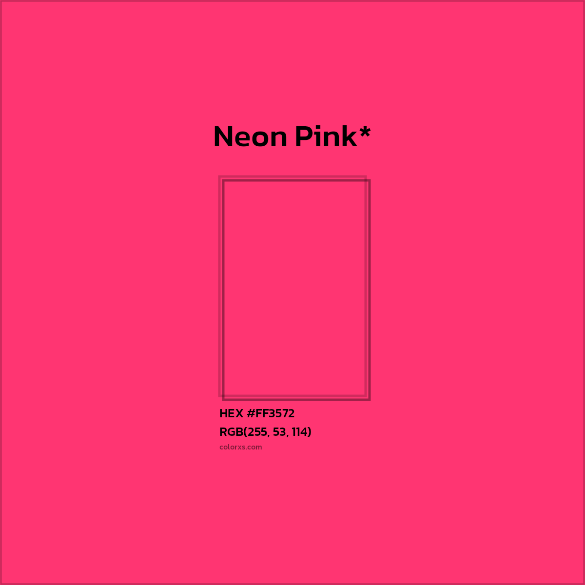 #FF3572 hex color. RGB, RYB, CMYK, HSL, HSV codes and color conversions. Matching color names, palettes, paints.