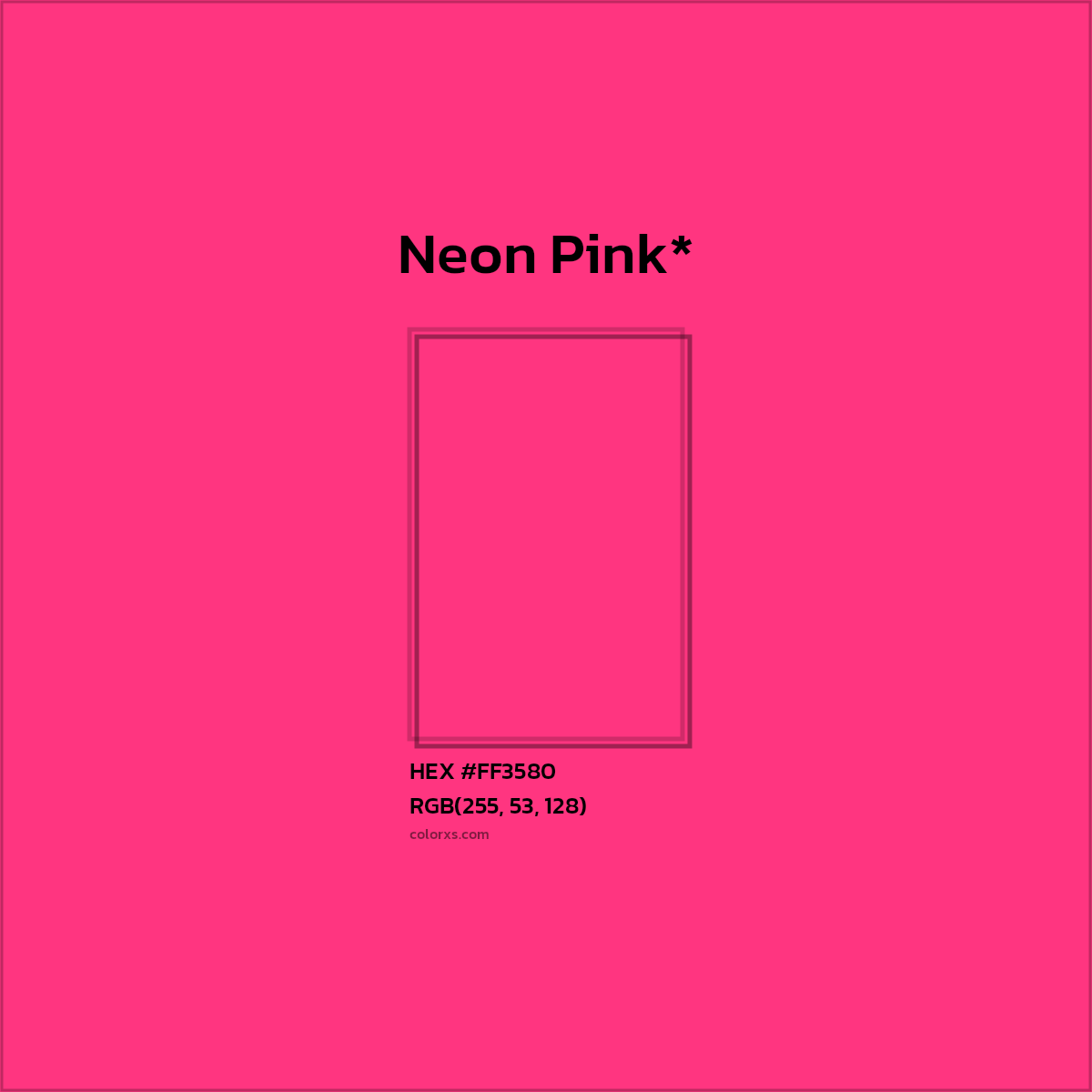 #FF3580 hex color. RGB, RYB, CMYK, HSL, HSV codes and color conversions. Matching color names, palettes, paints.