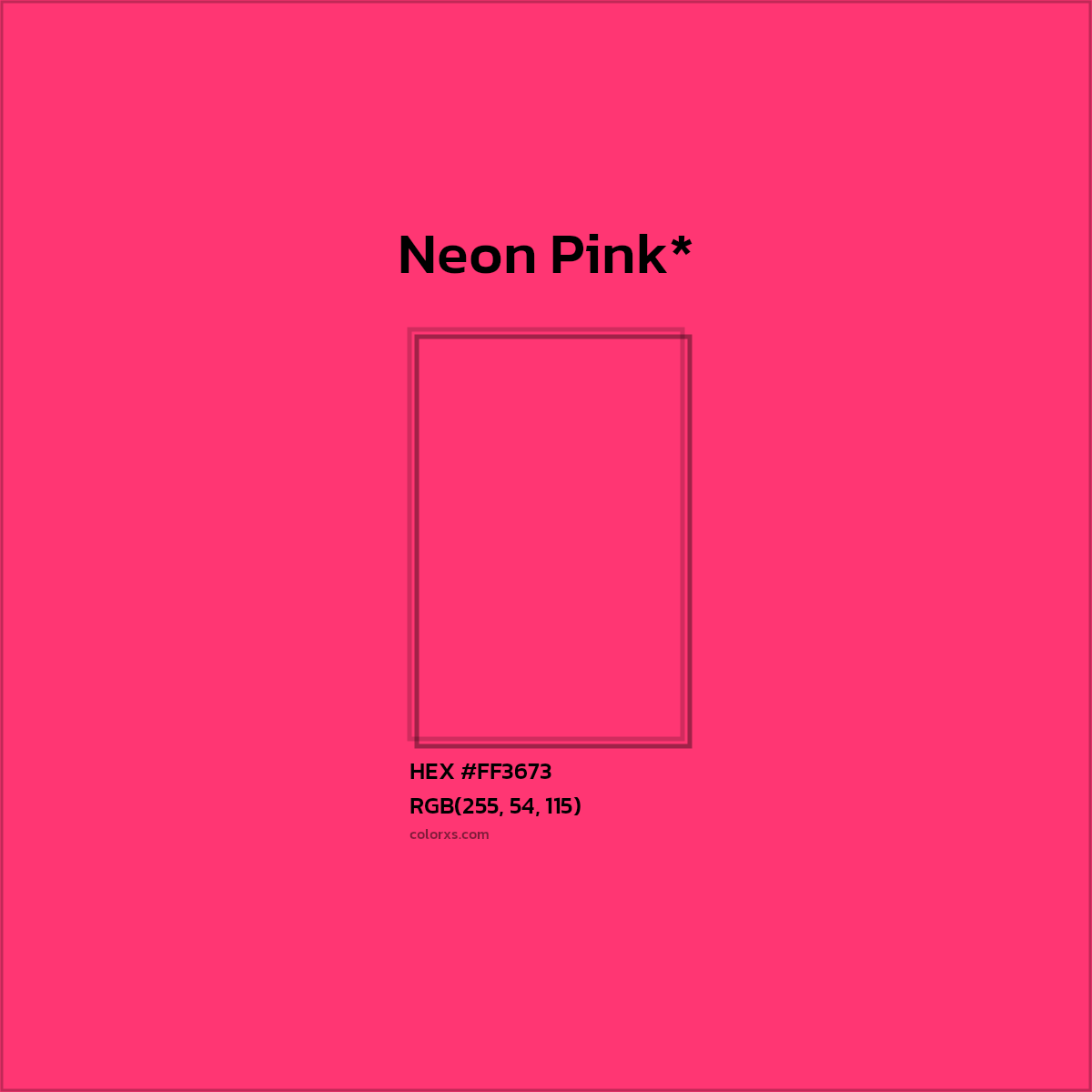 #FF3673 hex color. RGB, RYB, CMYK, HSL, HSV codes and color conversions. Matching color names, palettes, paints.