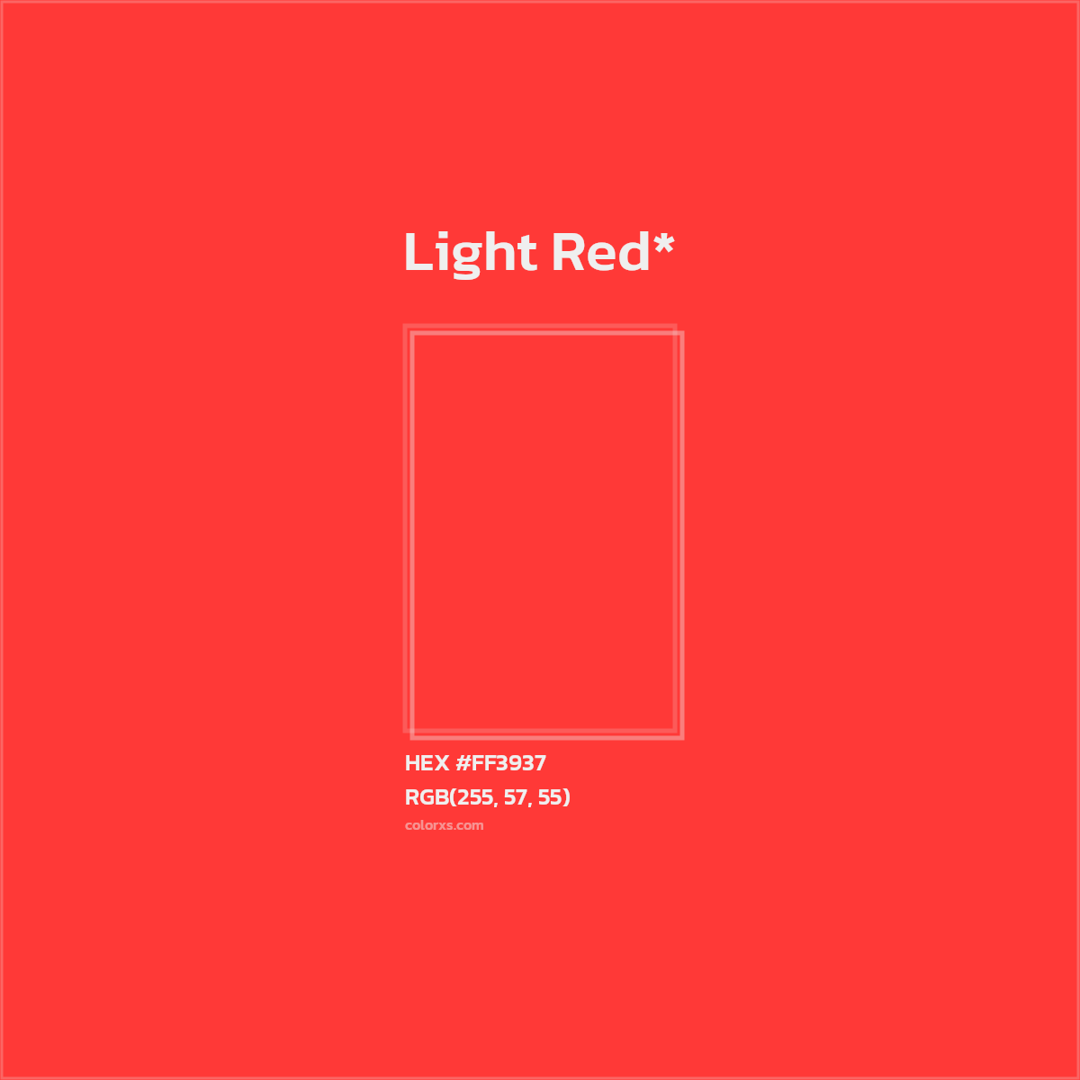 #FF3937 hex color. RGB, RYB, CMYK, HSL, HSV codes and color conversions. Matching color names, palettes, paints.