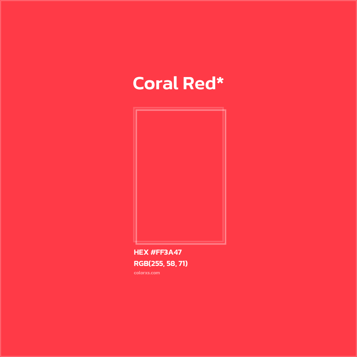 #FF3A47 hex color. RGB, RYB, CMYK, HSL, HSV codes and color conversions. Matching color names, palettes, paints.