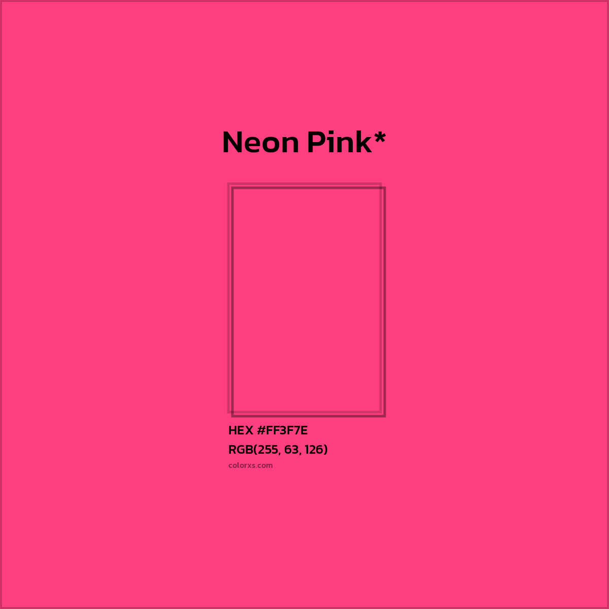 #FF3F7E hex color. RGB, RYB, CMYK, HSL, HSV codes and color conversions. Matching color names, palettes, paints.