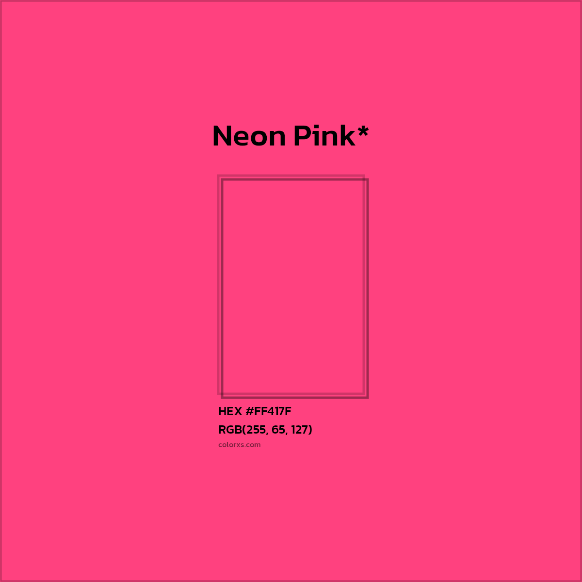#FF417F hex color. RGB, RYB, CMYK, HSL, HSV codes and color conversions. Matching color names, palettes, paints.