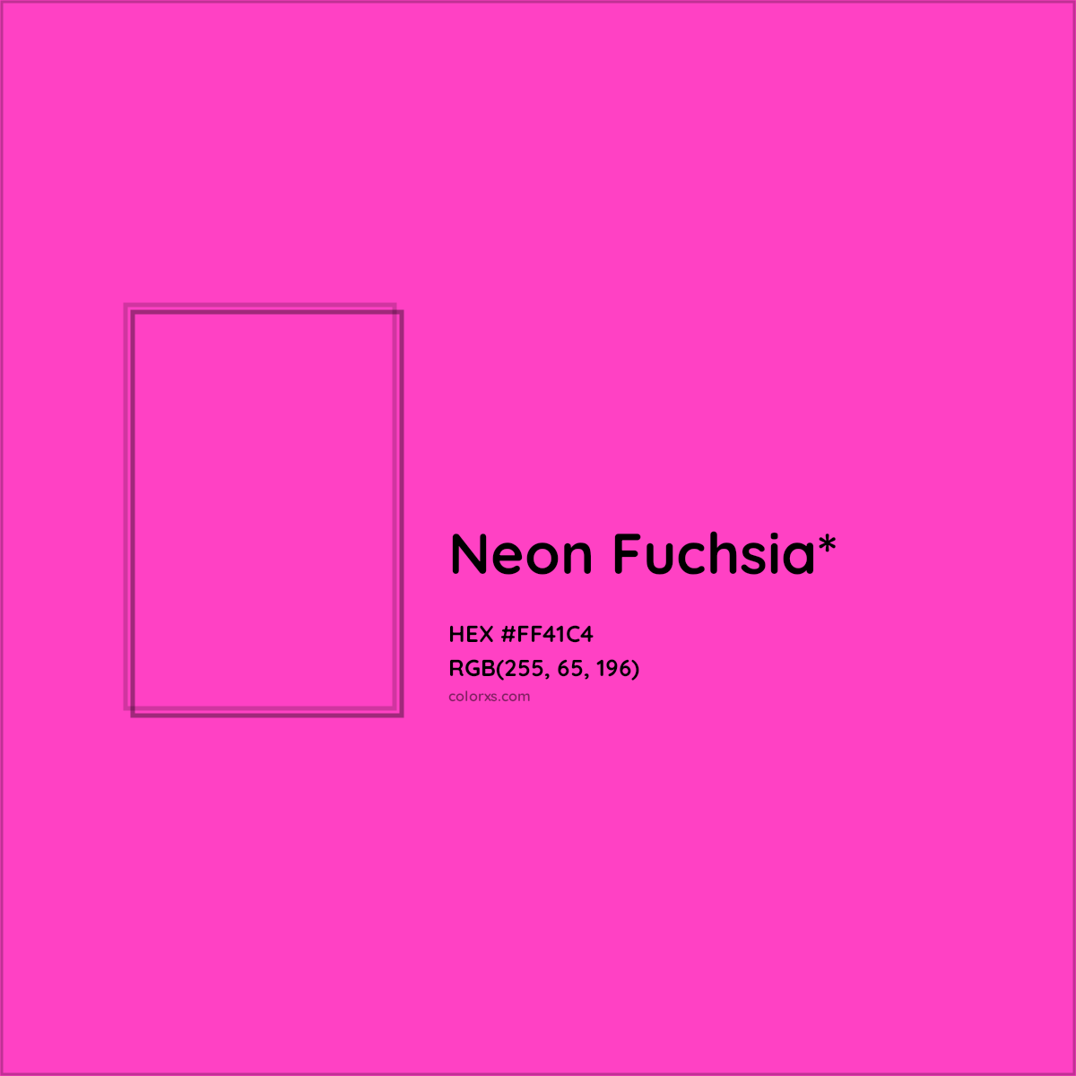 #FF41C4 hex color. RGB, RYB, CMYK, HSL, HSV codes and color conversions. Matching color names, palettes, paints.