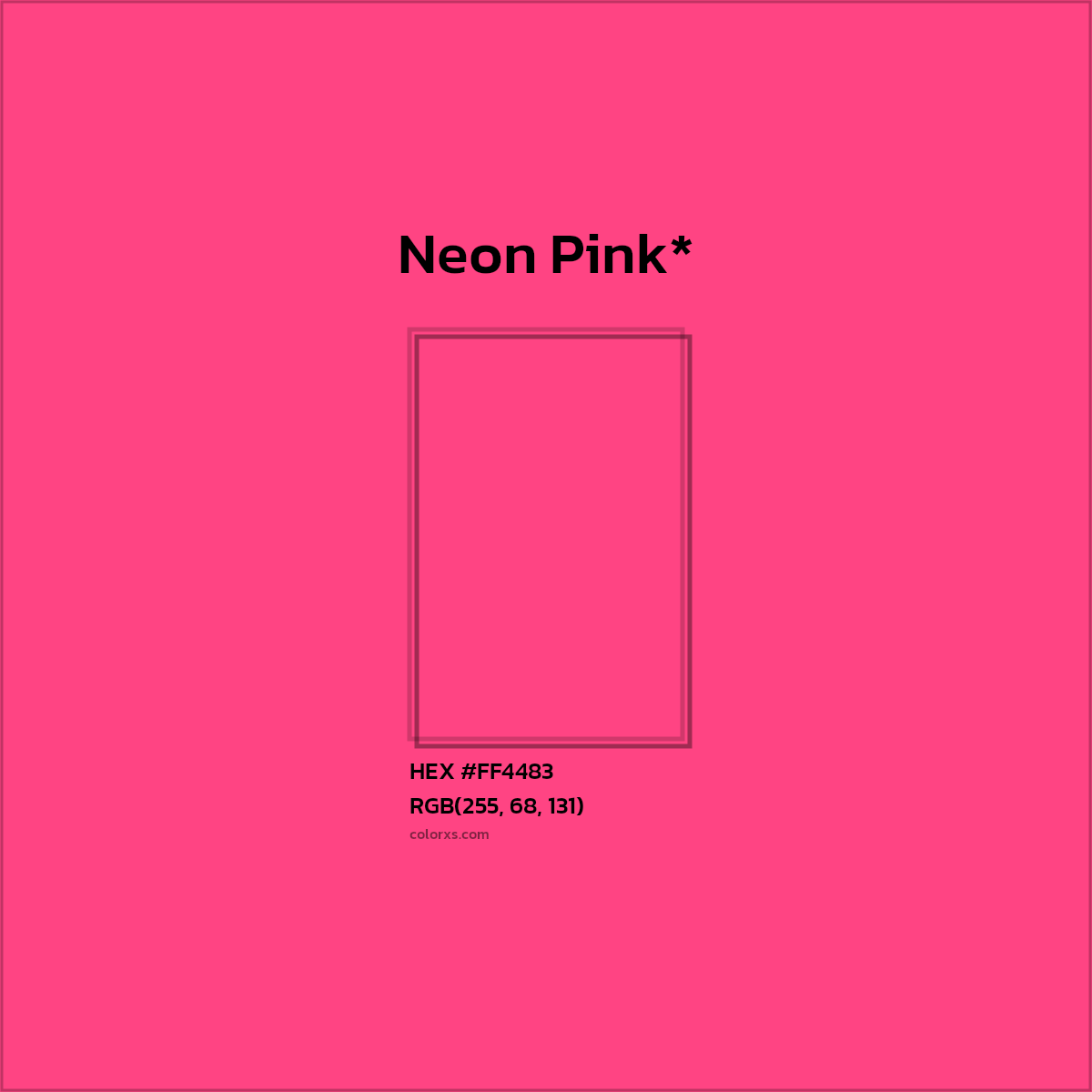 #FF4483 hex color. RGB, RYB, CMYK, HSL, HSV codes and color conversions. Matching color names, palettes, paints.