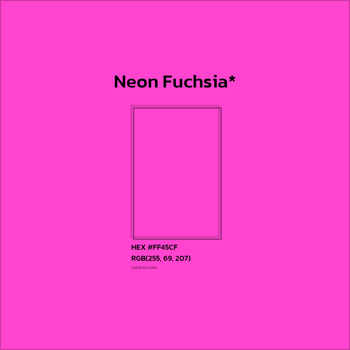#FF45CF hex color. RGB, RYB, CMYK, HSL, HSV codes and color conversions. Matching color names, palettes, paints.