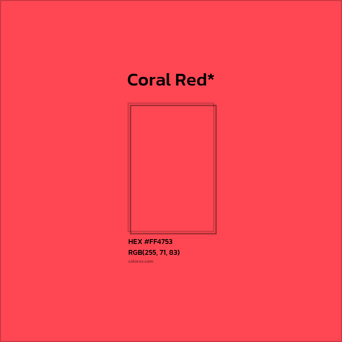 #FF4753 hex color. RGB, RYB, CMYK, HSL, HSV codes and color conversions. Matching color names, palettes, paints.