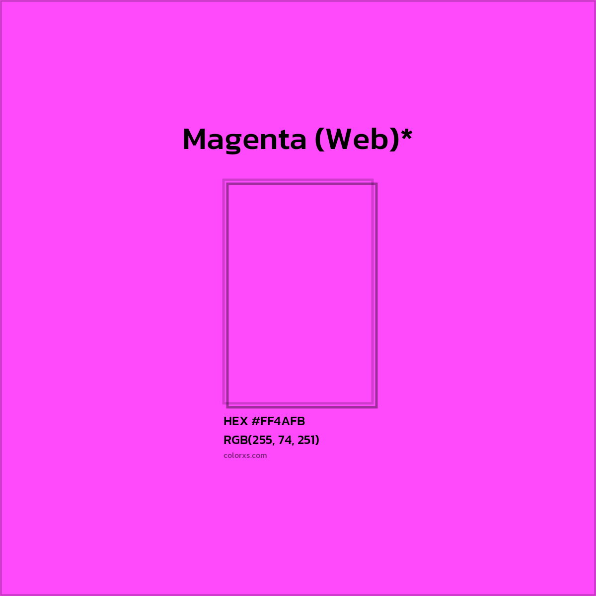 #FF4AFB hex color. RGB, RYB, CMYK, HSL, HSV codes and color conversions. Matching color names, palettes, paints.