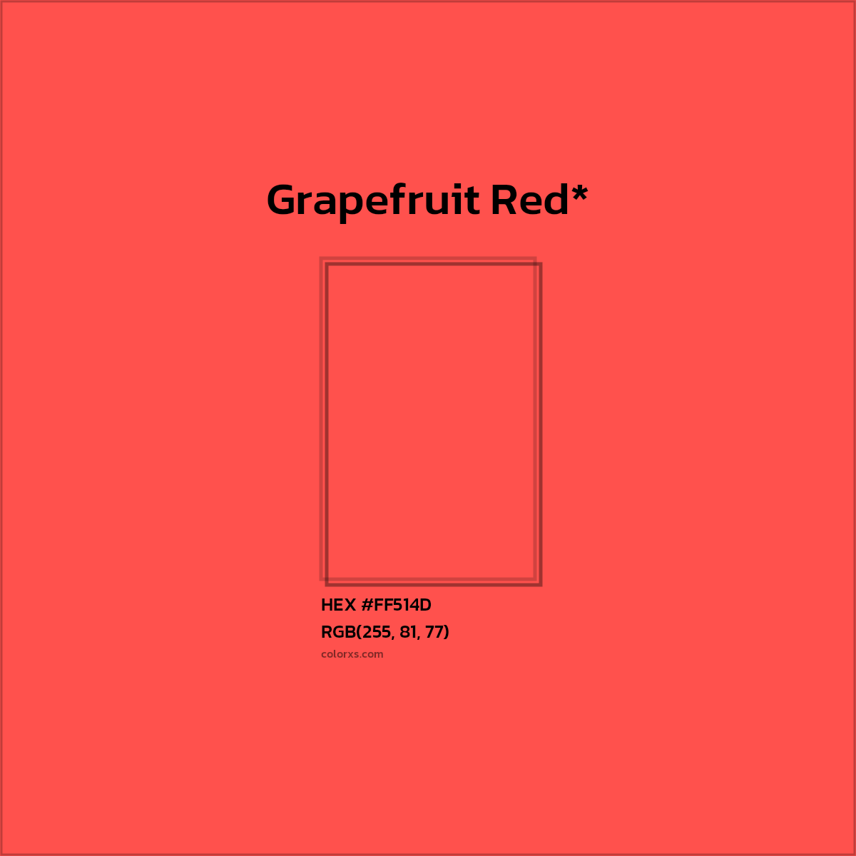 #FF514D hex color. RGB, RYB, CMYK, HSL, HSV codes and color conversions. Matching color names, palettes, paints.