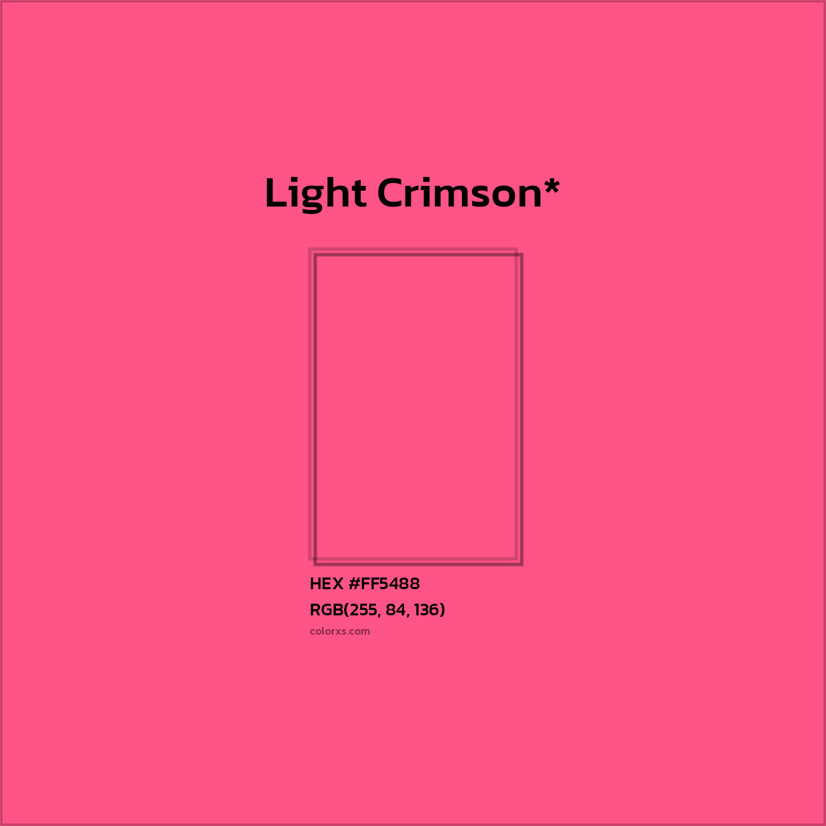 #FF5488 hex color. RGB, RYB, CMYK, HSL, HSV codes and color conversions. Matching color names, palettes, paints.