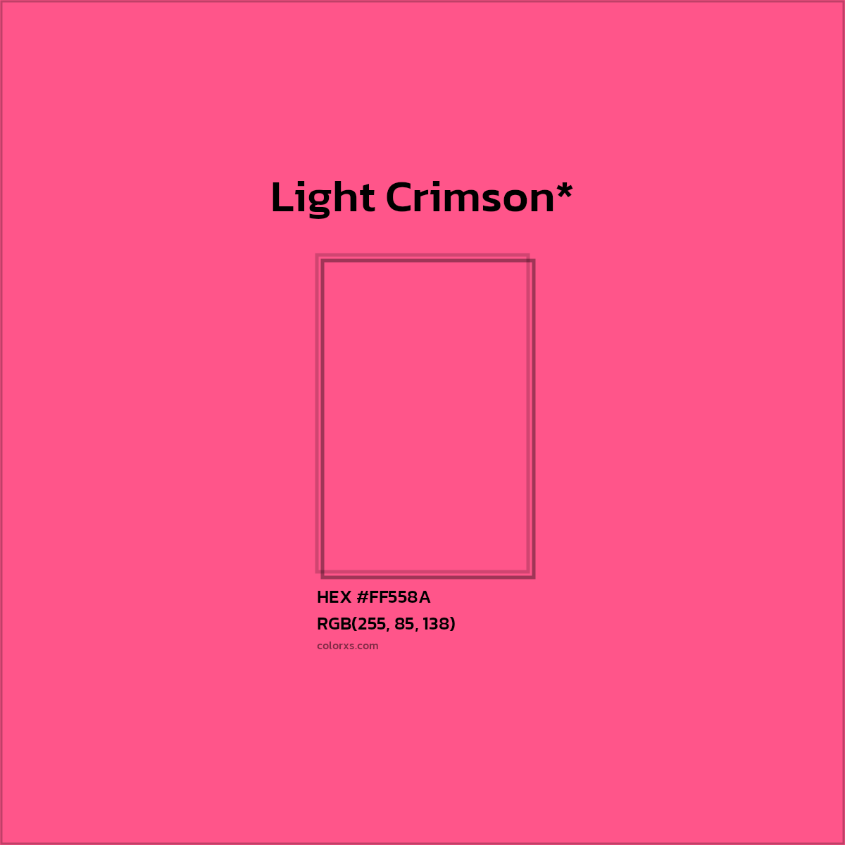 #FF558A hex color. RGB, RYB, CMYK, HSL, HSV codes and color conversions. Matching color names, palettes, paints.