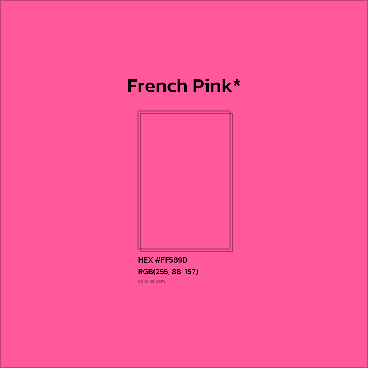 #FF589D hex color. RGB, RYB, CMYK, HSL, HSV codes and color conversions. Matching color names, palettes, paints.