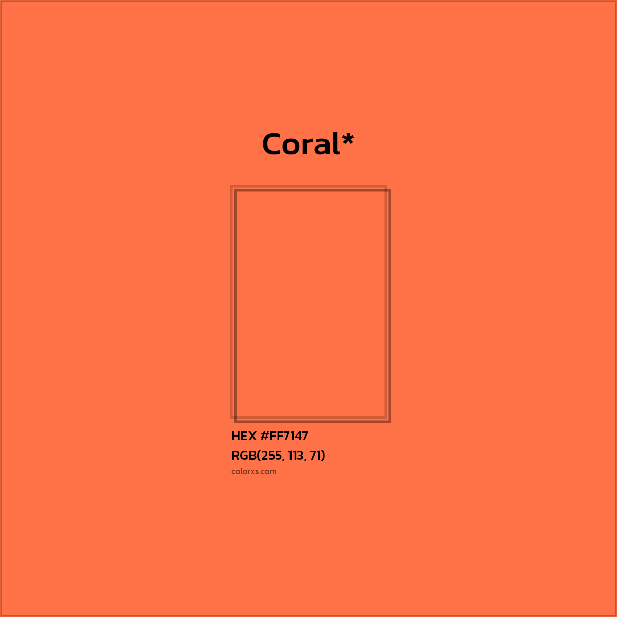 #FF7147 hex color. RGB, RYB, CMYK, HSL, HSV codes and color conversions. Matching color names, palettes, paints.