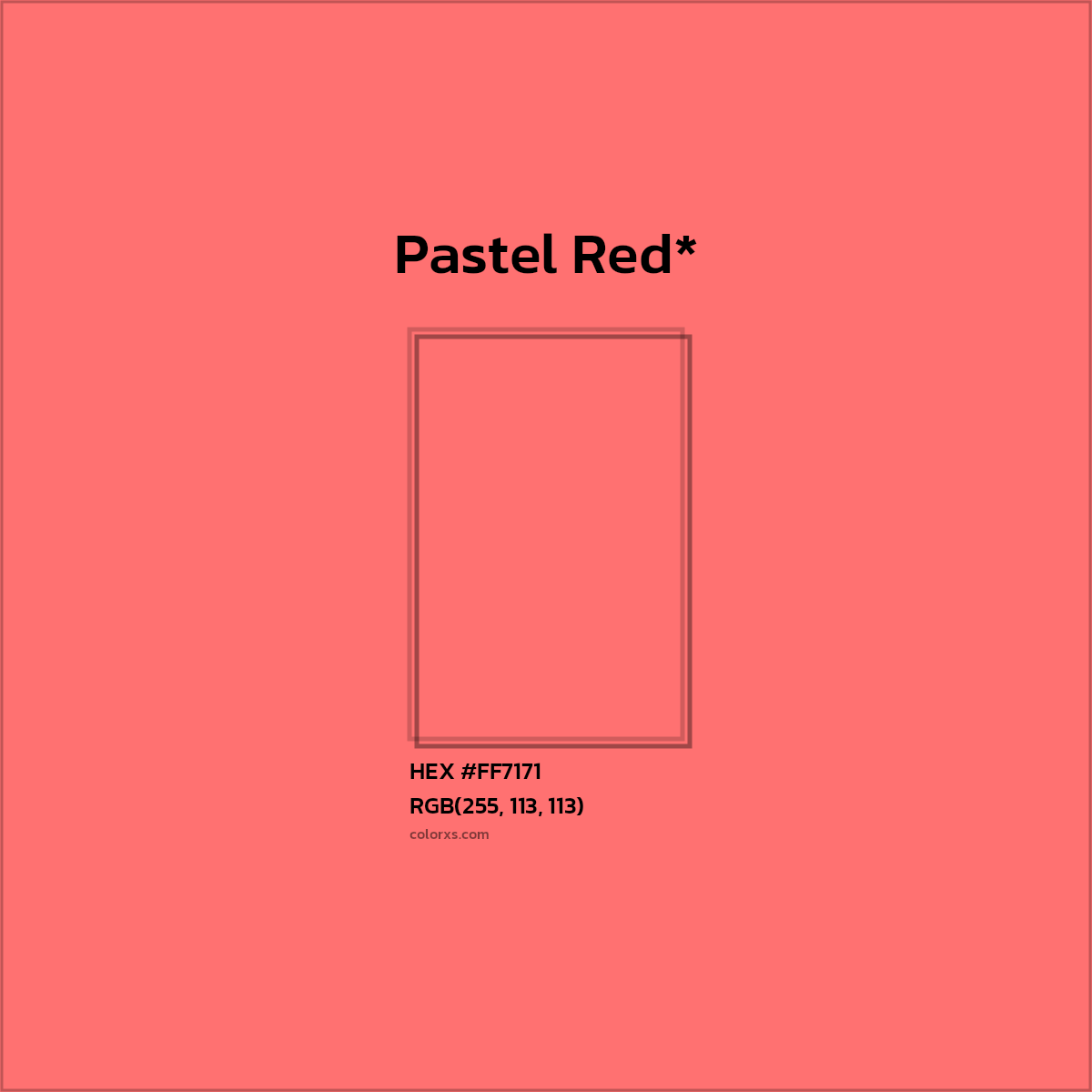 #FF7171 hex color. RGB, RYB, CMYK, HSL, HSV codes and color conversions. Matching color names, palettes, paints.