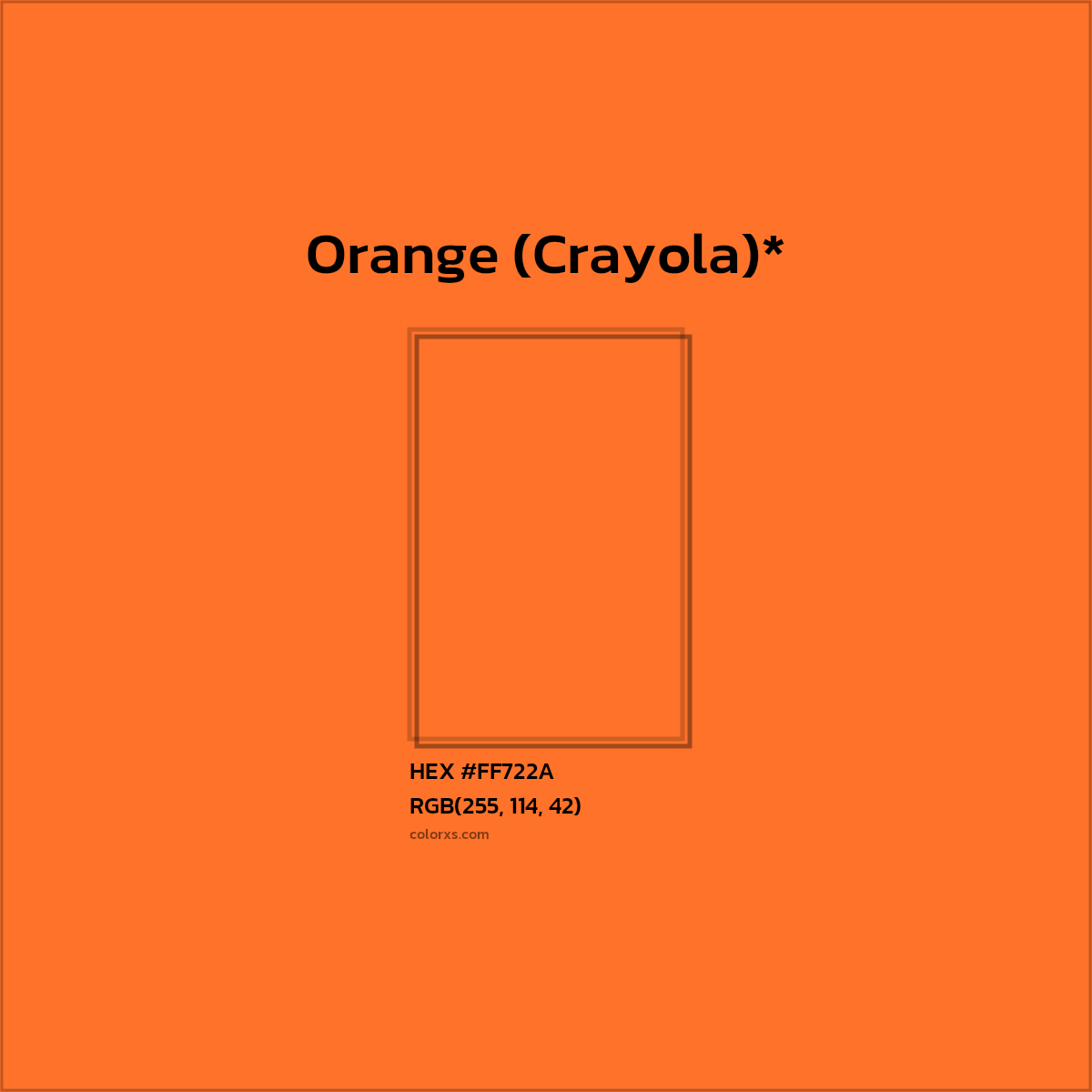 #FF722A hex color. RGB, RYB, CMYK, HSL, HSV codes and color conversions. Matching color names, palettes, paints.