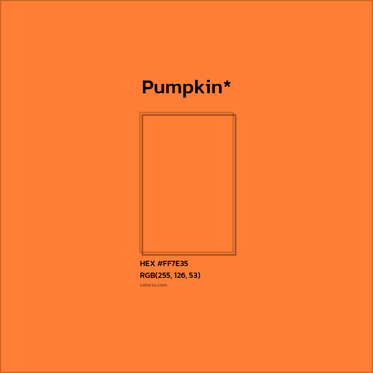 #FF7E35 hex color. RGB, RYB, CMYK, HSL, HSV codes and color conversions. Matching color names, palettes, paints.