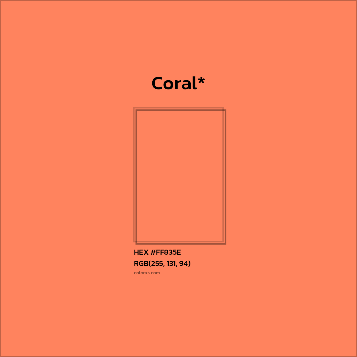#FF835E hex color. RGB, RYB, CMYK, HSL, HSV codes and color conversions. Matching color names, palettes, paints.