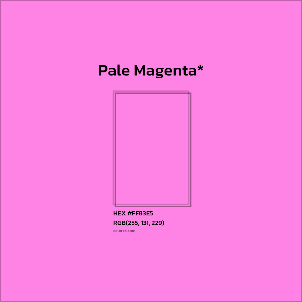 #FF83E5 hex color. RGB, RYB, CMYK, HSL, HSV codes and color conversions. Matching color names, palettes, paints.
