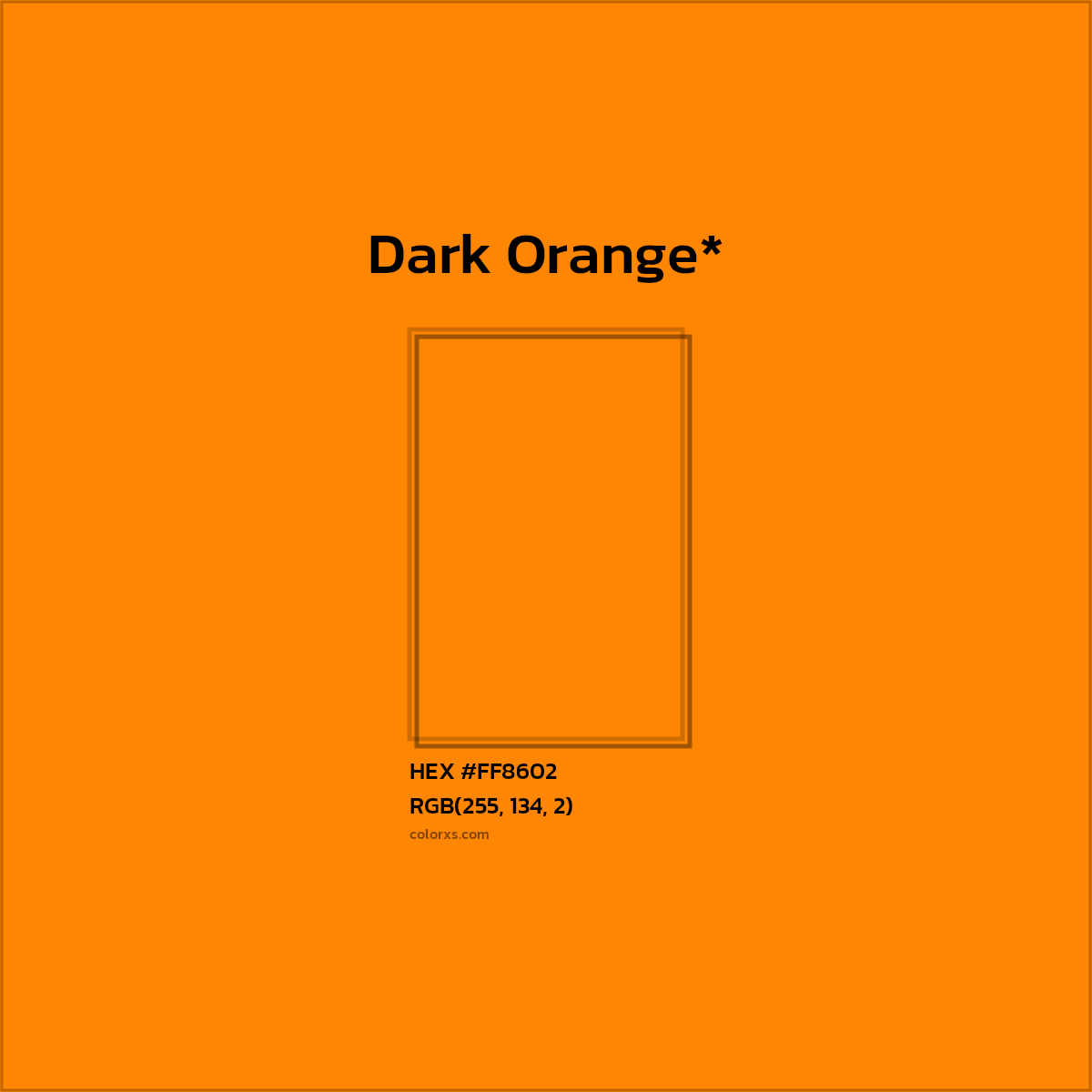 #FF8602 hex color. RGB, RYB, CMYK, HSL, HSV codes and color conversions. Matching color names, palettes, paints.