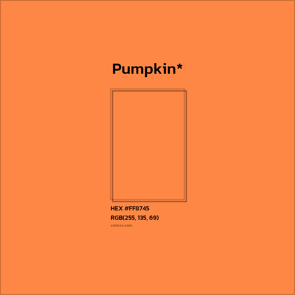 #FF8745 hex color. RGB, RYB, CMYK, HSL, HSV codes and color conversions. Matching color names, palettes, paints.