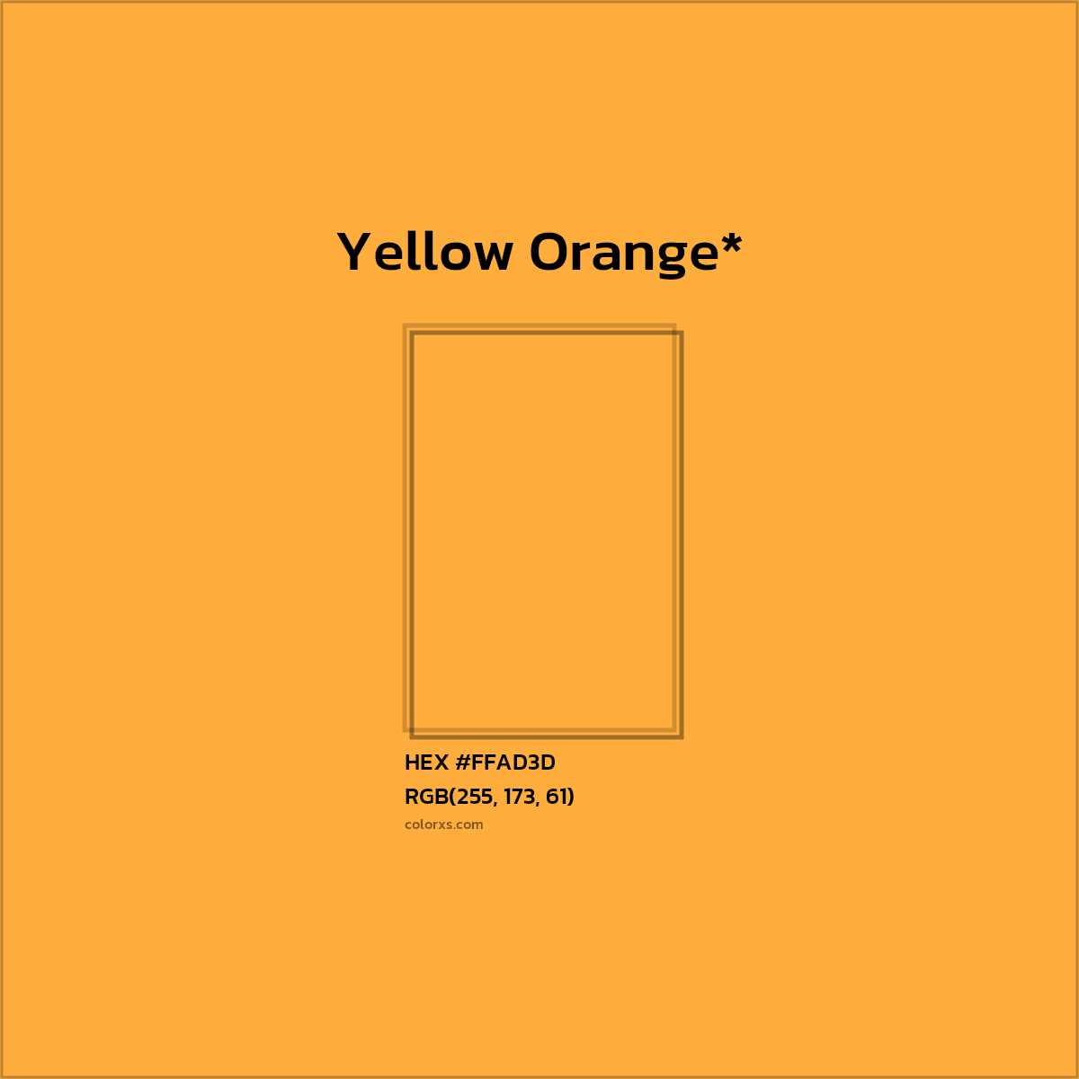 #FFAD3D hex color. RGB, RYB, CMYK, HSL, HSV codes and color conversions. Matching color names, palettes, paints.