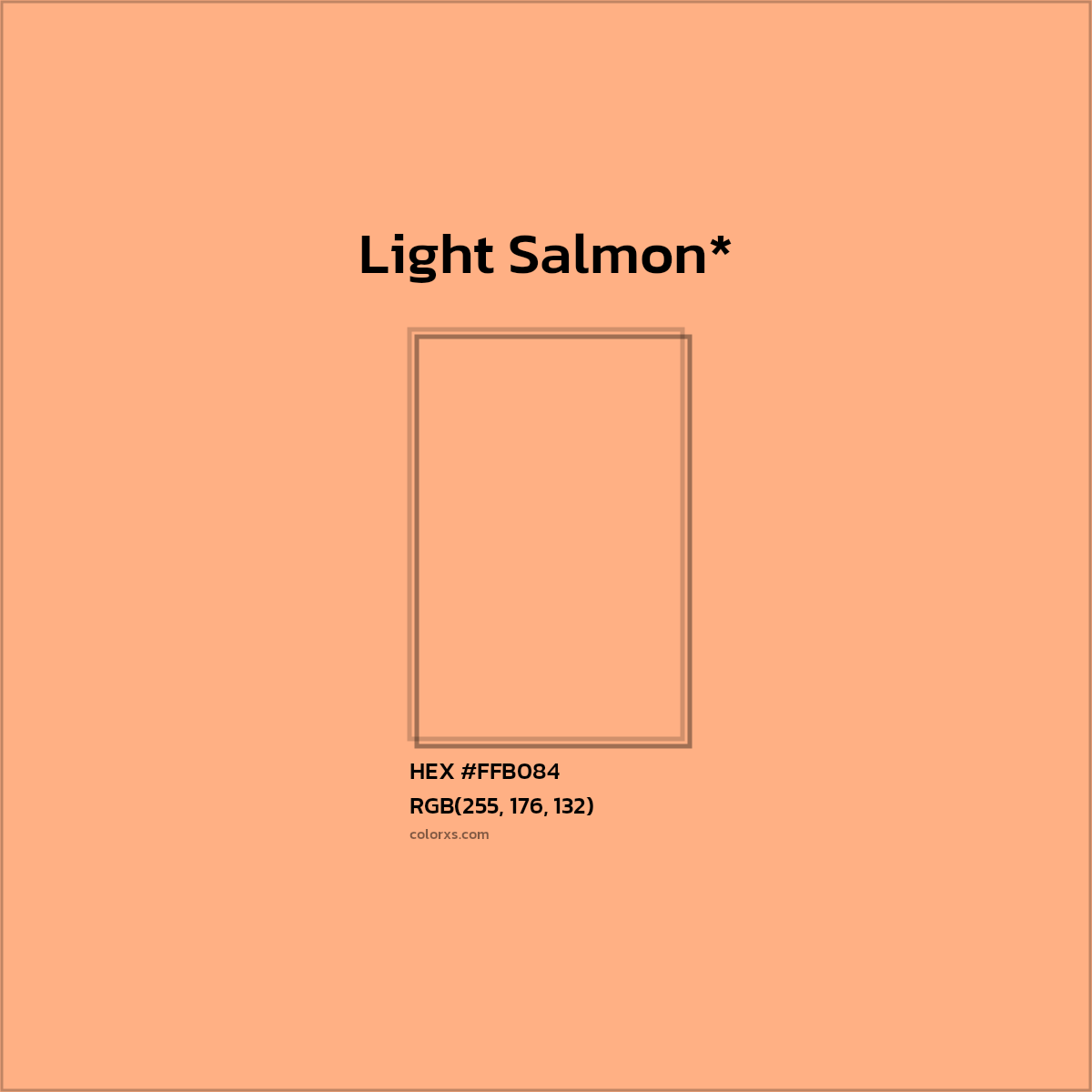 #FFB084 hex color. RGB, RYB, CMYK, HSL, HSV codes and color conversions. Matching color names, palettes, paints.