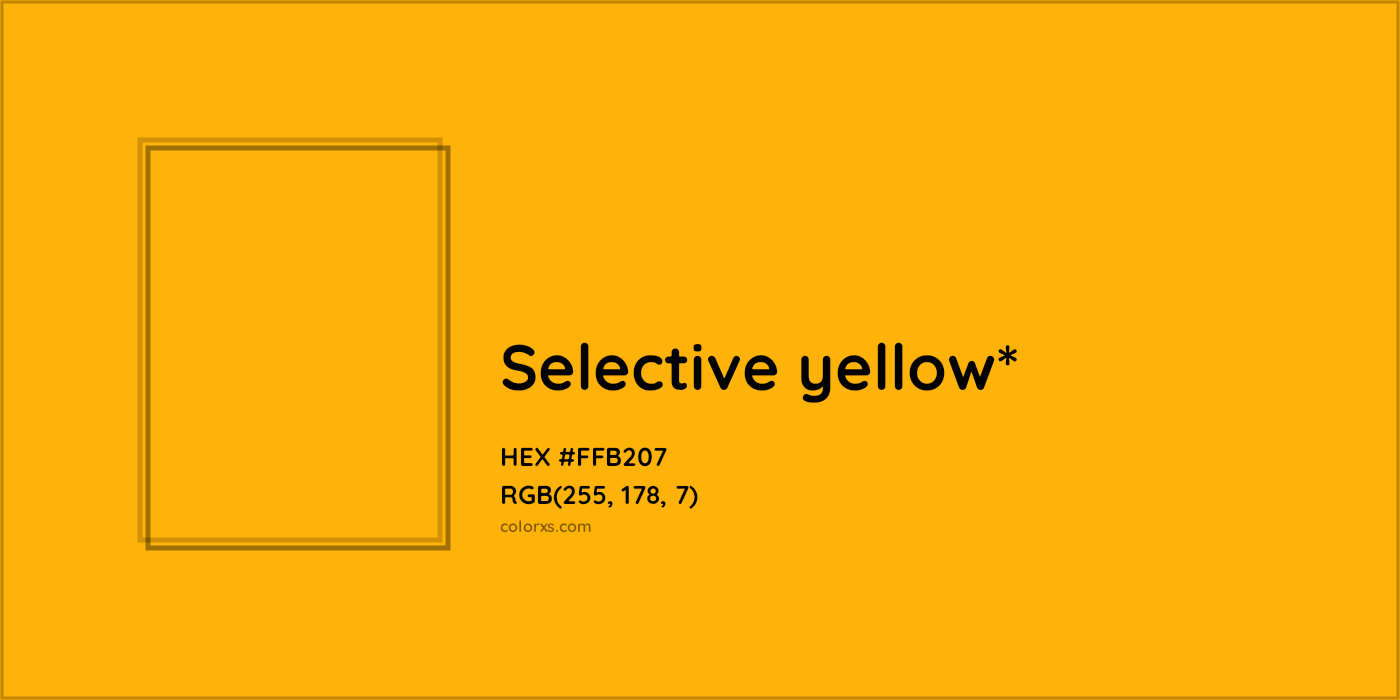 #FFB207 hex color. RGB, RYB, CMYK, HSL, HSV codes and color conversions. Matching color names, palettes, paints.