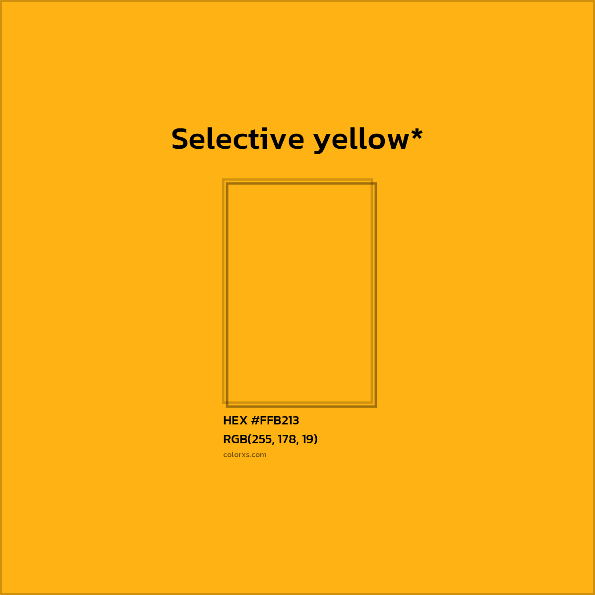 #FFB213 hex color. RGB, RYB, CMYK, HSL, HSV codes and color conversions. Matching color names, palettes, paints.