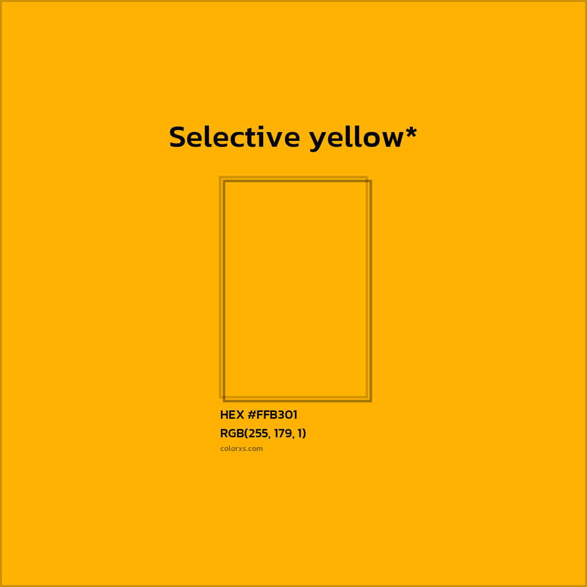 #FFB301 hex color. RGB, RYB, CMYK, HSL, HSV codes and color conversions. Matching color names, palettes, paints.