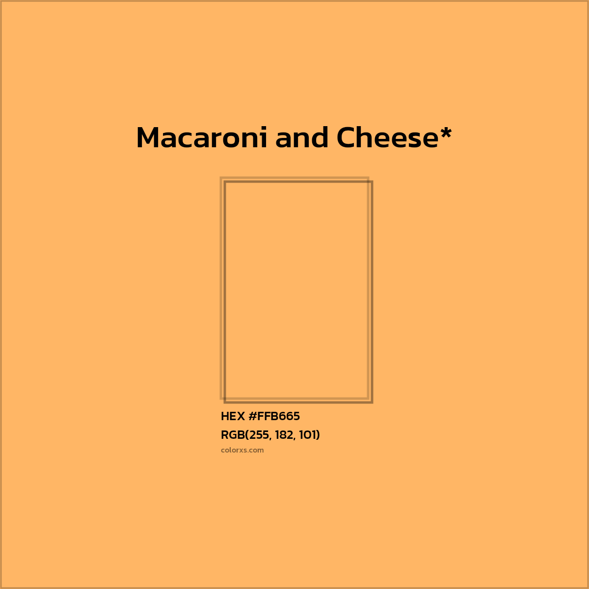#FFB665 hex color. RGB, RYB, CMYK, HSL, HSV codes and color conversions. Matching color names, palettes, paints.