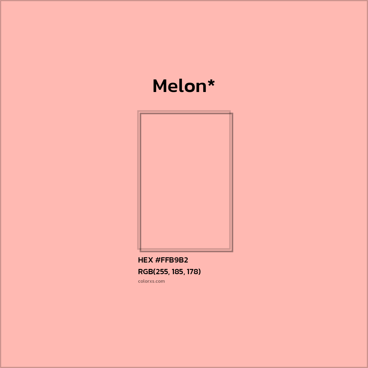#FFB9B2 hex color. RGB, RYB, CMYK, HSL, HSV codes and color conversions. Matching color names, palettes, paints.