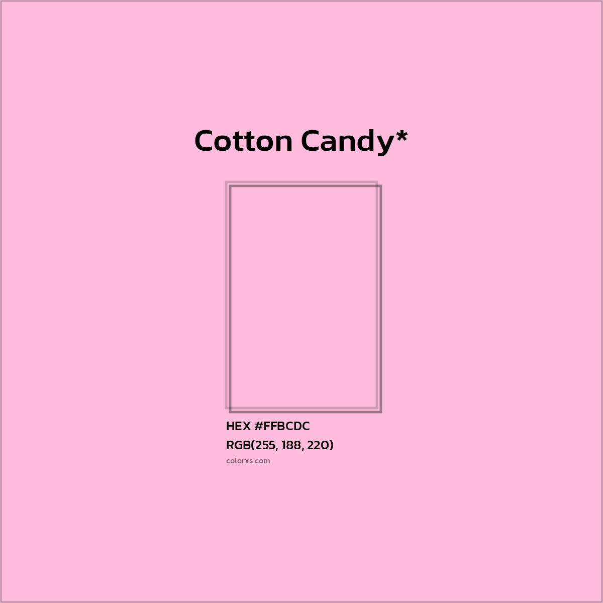 #FFBCDC hex color. RGB, RYB, CMYK, HSL, HSV codes and color conversions. Matching color names, palettes, paints.