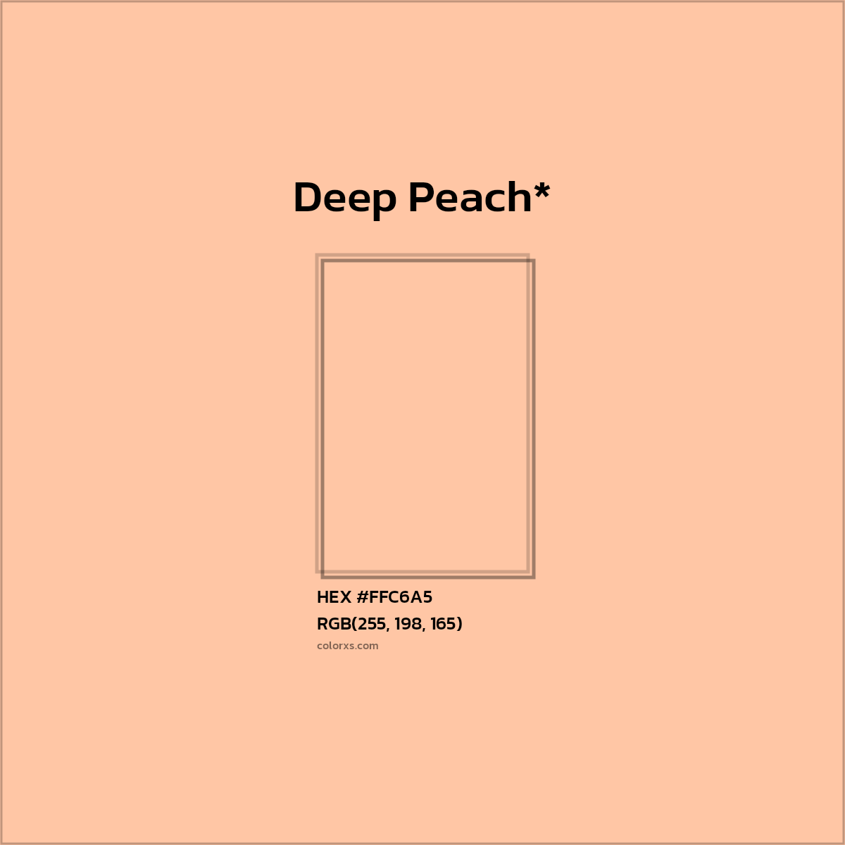#FFC6A5 hex color. RGB, RYB, CMYK, HSL, HSV codes and color conversions. Matching color names, palettes, paints.