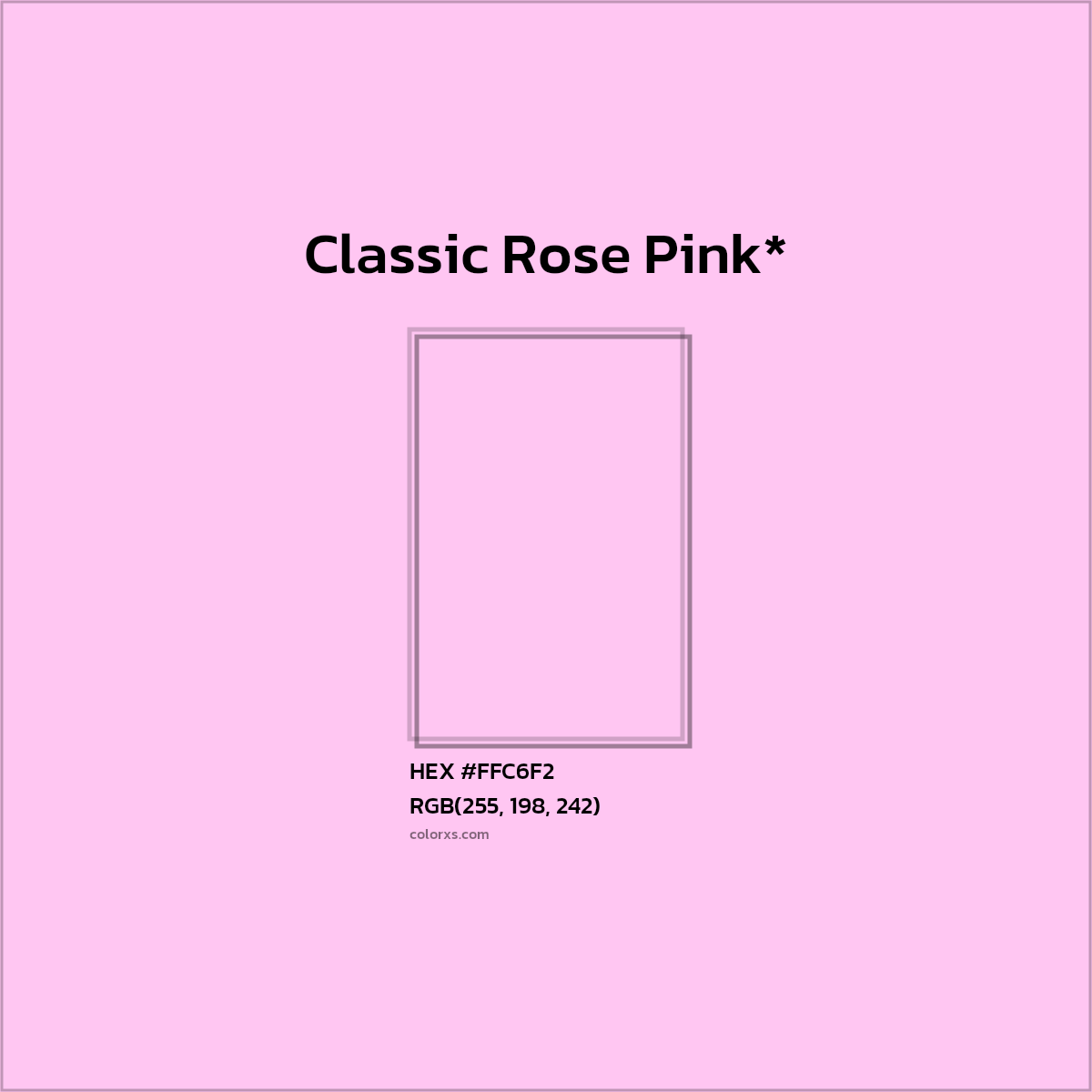 #FFC6F2 hex color. RGB, RYB, CMYK, HSL, HSV codes and color conversions. Matching color names, palettes, paints.