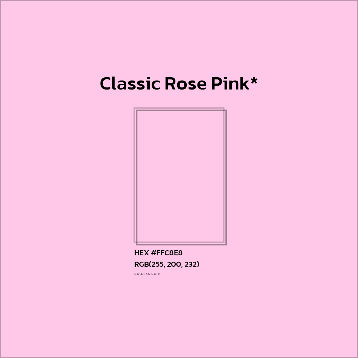 #FFC8E8 hex color. RGB, RYB, CMYK, HSL, HSV codes and color conversions. Matching color names, palettes, paints.