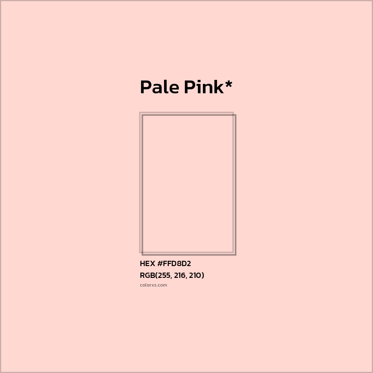 #FFD8D2 hex color. RGB, RYB, CMYK, HSL, HSV codes and color conversions. Matching color names, palettes, paints.