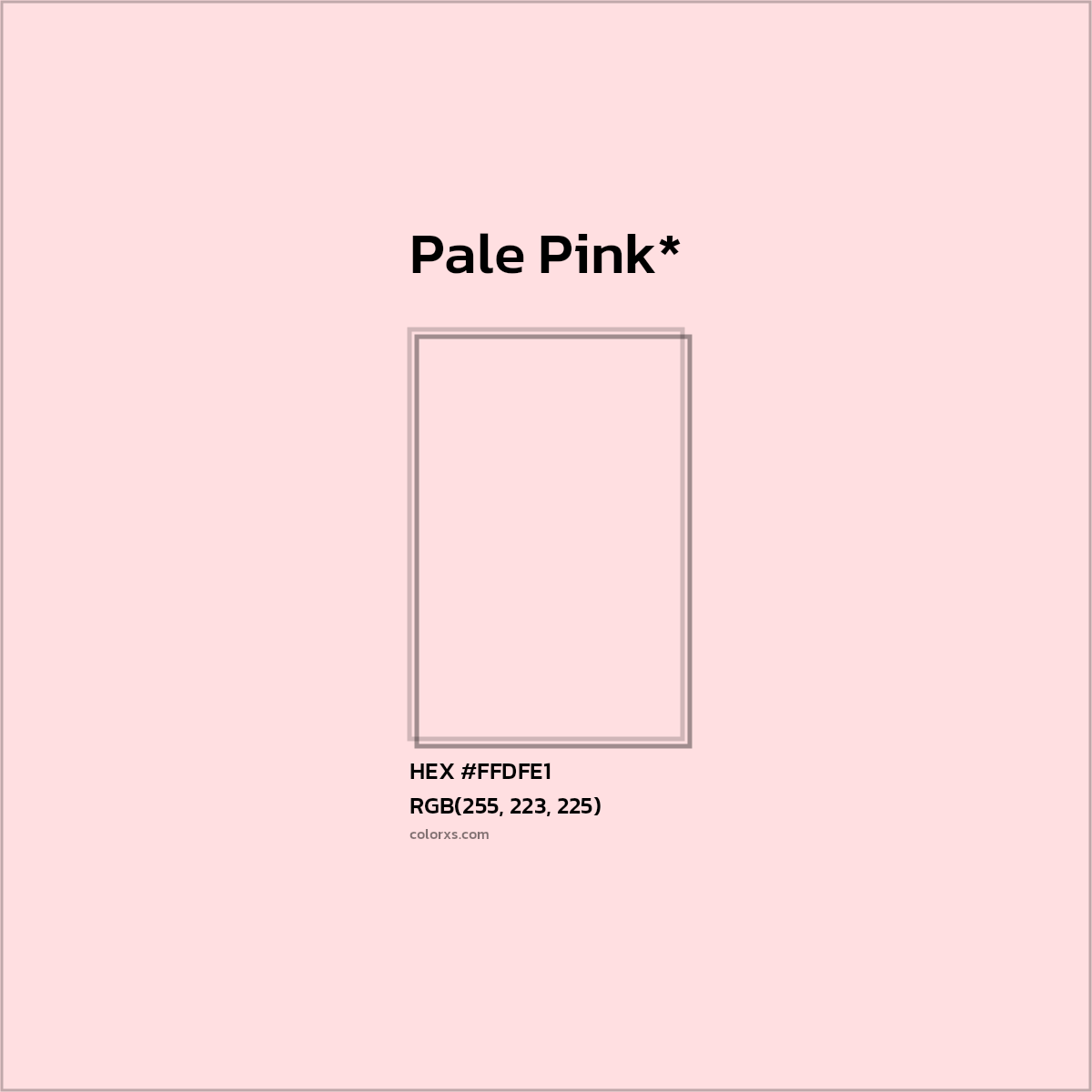 #FFDFE1 hex color. RGB, RYB, CMYK, HSL, HSV codes and color conversions. Matching color names, palettes, paints.