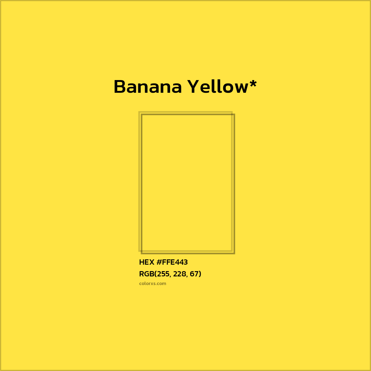 #FFE443 hex color. RGB, RYB, CMYK, HSL, HSV codes and color conversions. Matching color names, palettes, paints.