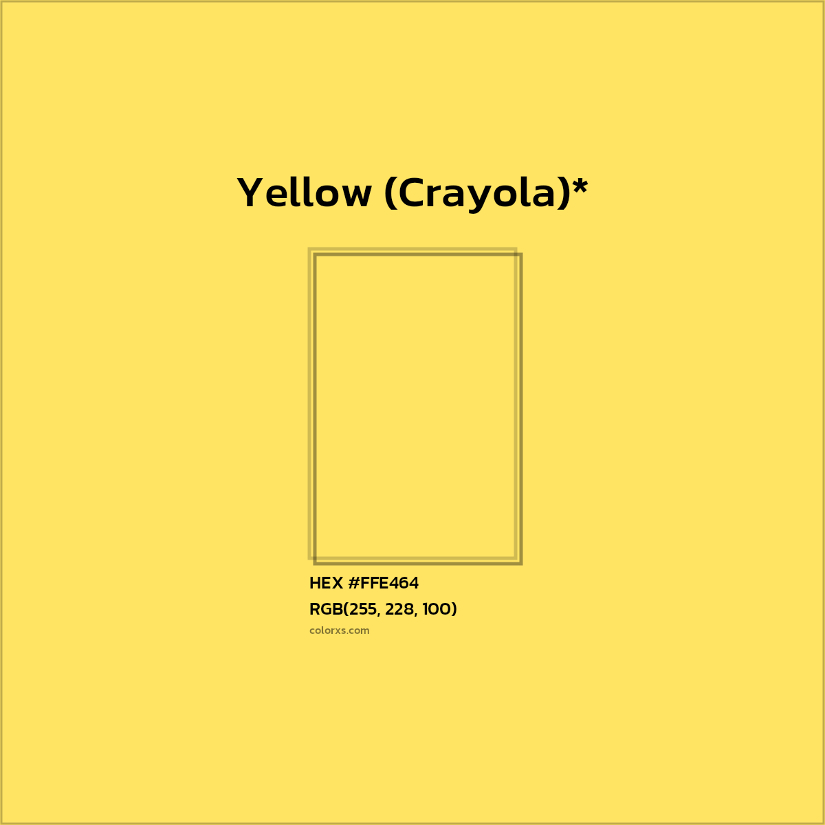 #FFE464 hex color. RGB, RYB, CMYK, HSL, HSV codes and color conversions. Matching color names, palettes, paints.