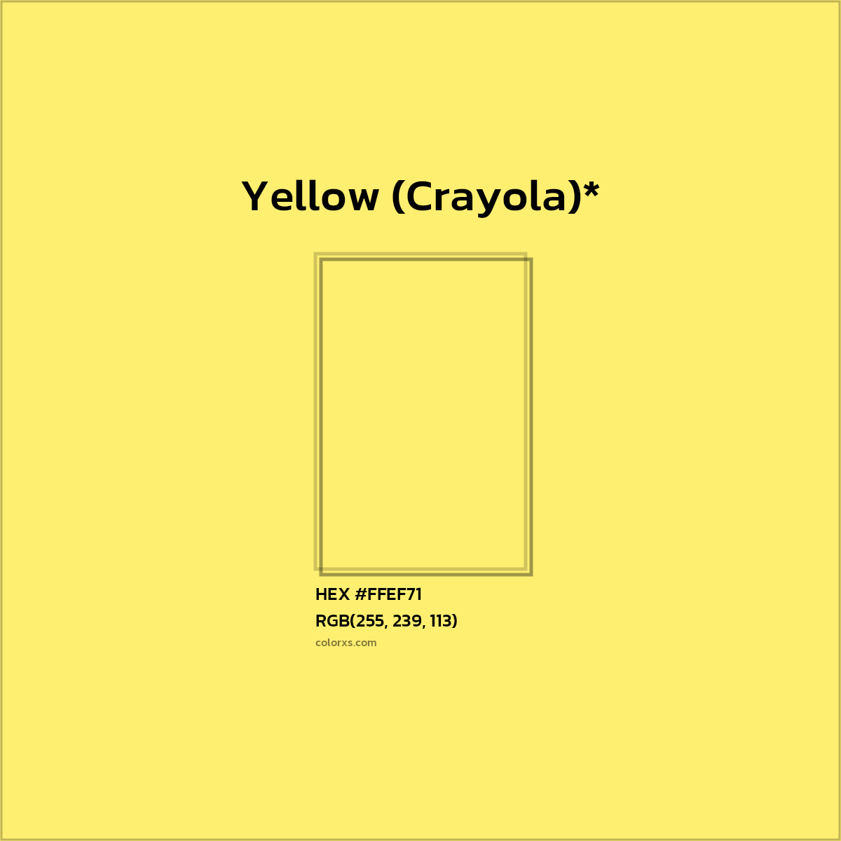 #FFEF71 hex color. RGB, RYB, CMYK, HSL, HSV codes and color conversions. Matching color names, palettes, paints.