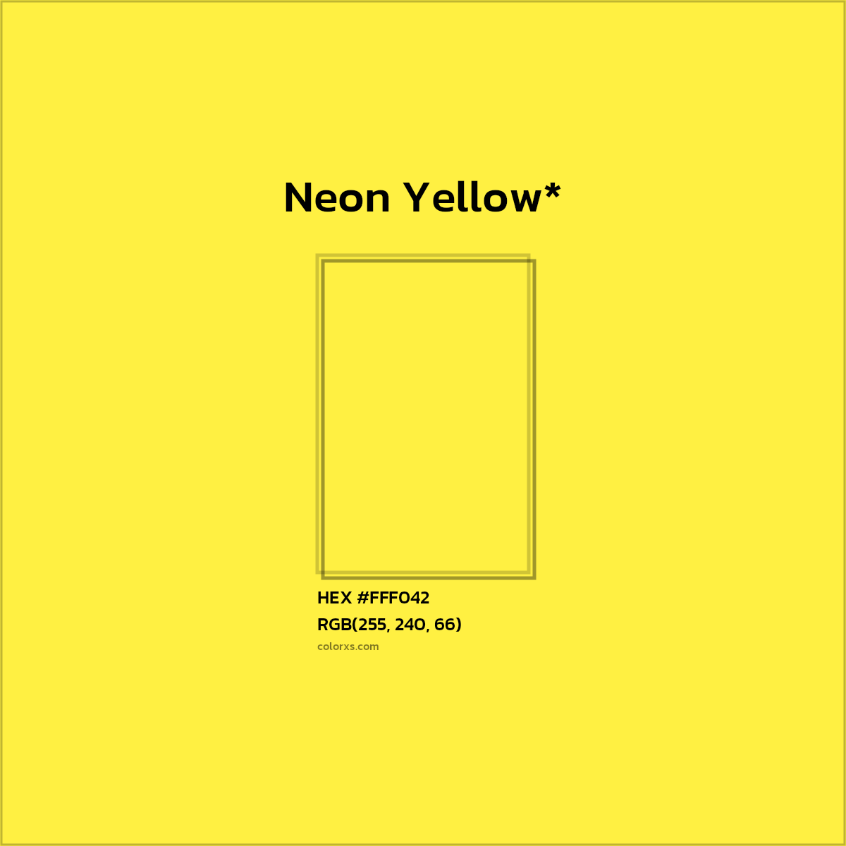 #FFF042 hex color. RGB, RYB, CMYK, HSL, HSV codes and color conversions. Matching color names, palettes, paints.