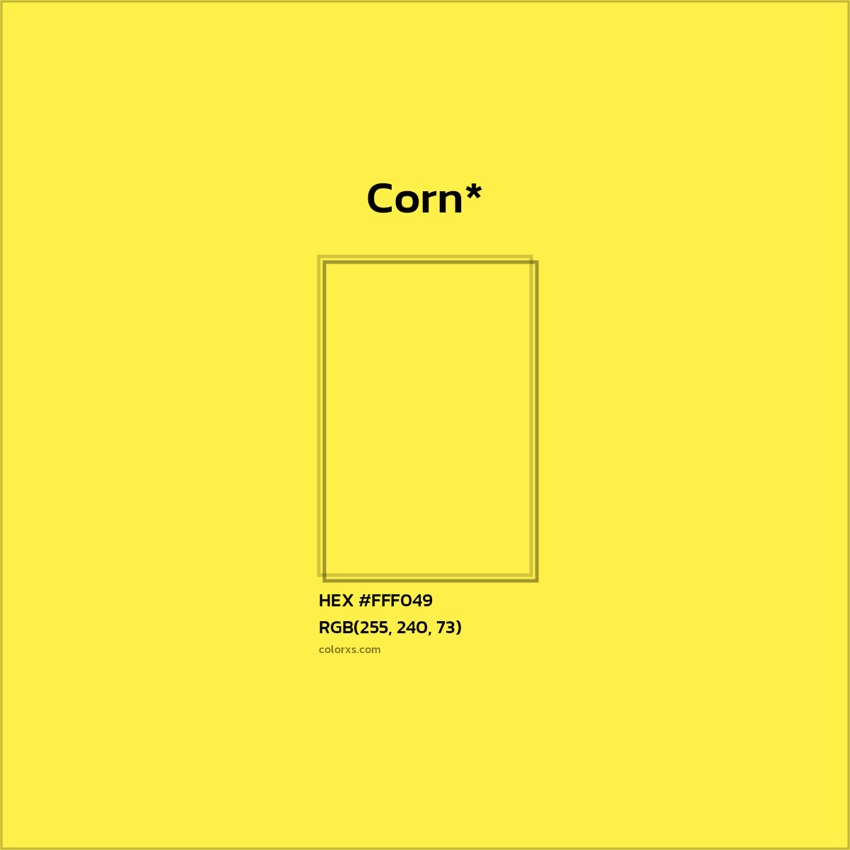 #FFF049 hex color. RGB, RYB, CMYK, HSL, HSV codes and color conversions. Matching color names, palettes, paints.