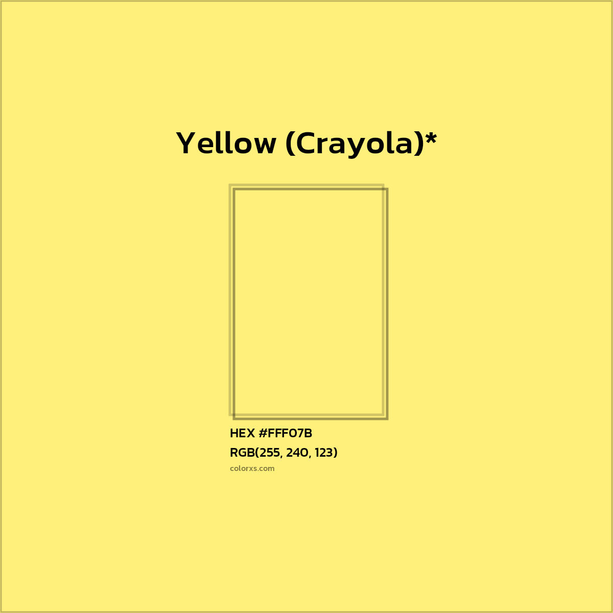 #FFF07B hex color. RGB, RYB, CMYK, HSL, HSV codes and color conversions. Matching color names, palettes, paints.