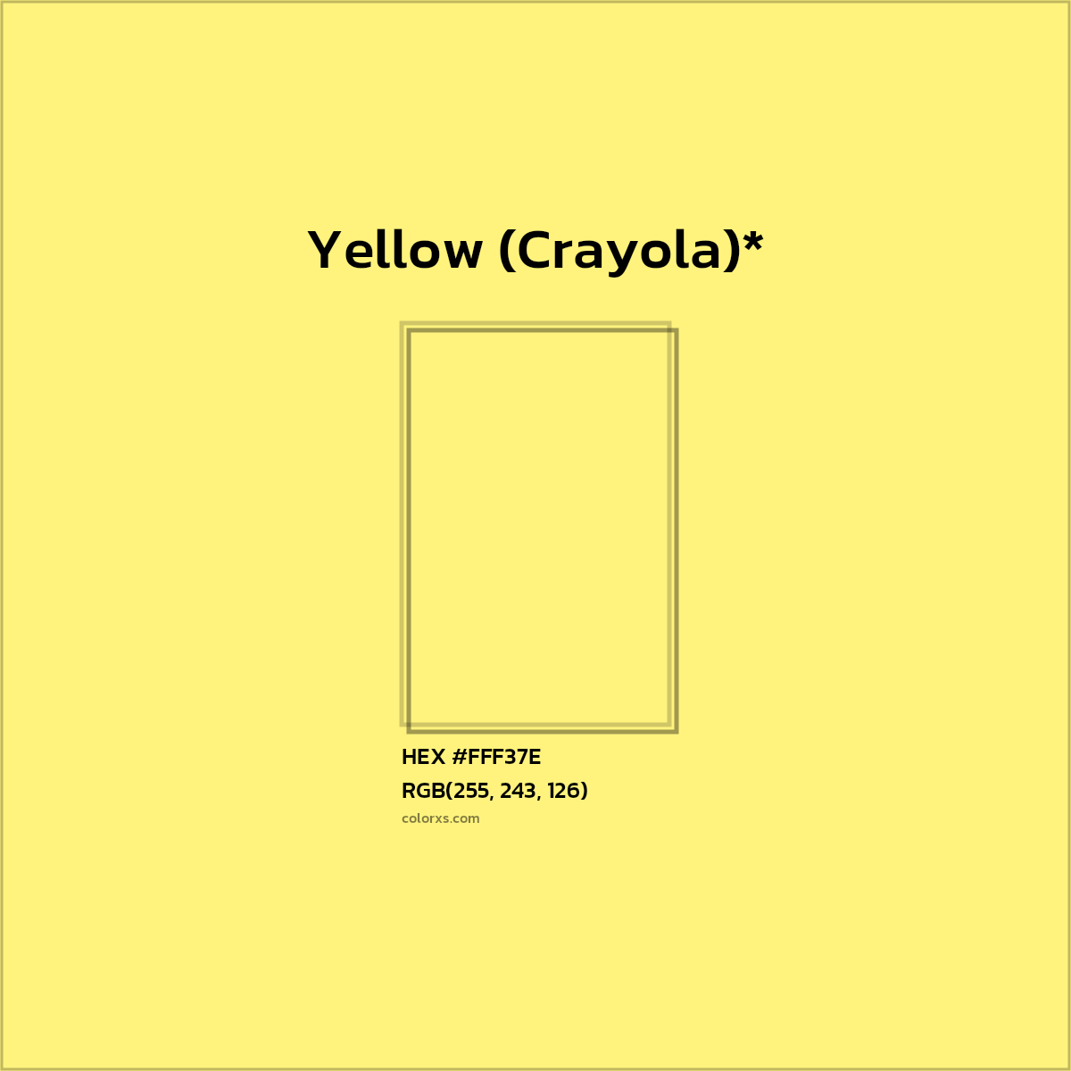 #FFF37E hex color. RGB, RYB, CMYK, HSL, HSV codes and color conversions. Matching color names, palettes, paints.