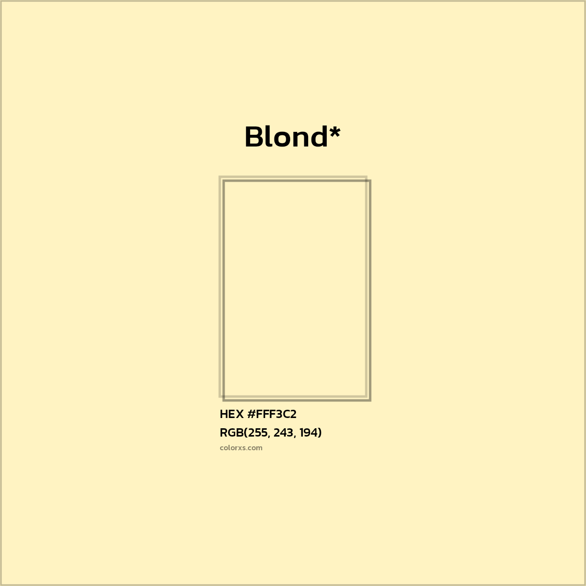 #FFF3C2 hex color. RGB, RYB, CMYK, HSL, HSV codes and color conversions. Matching color names, palettes, paints.