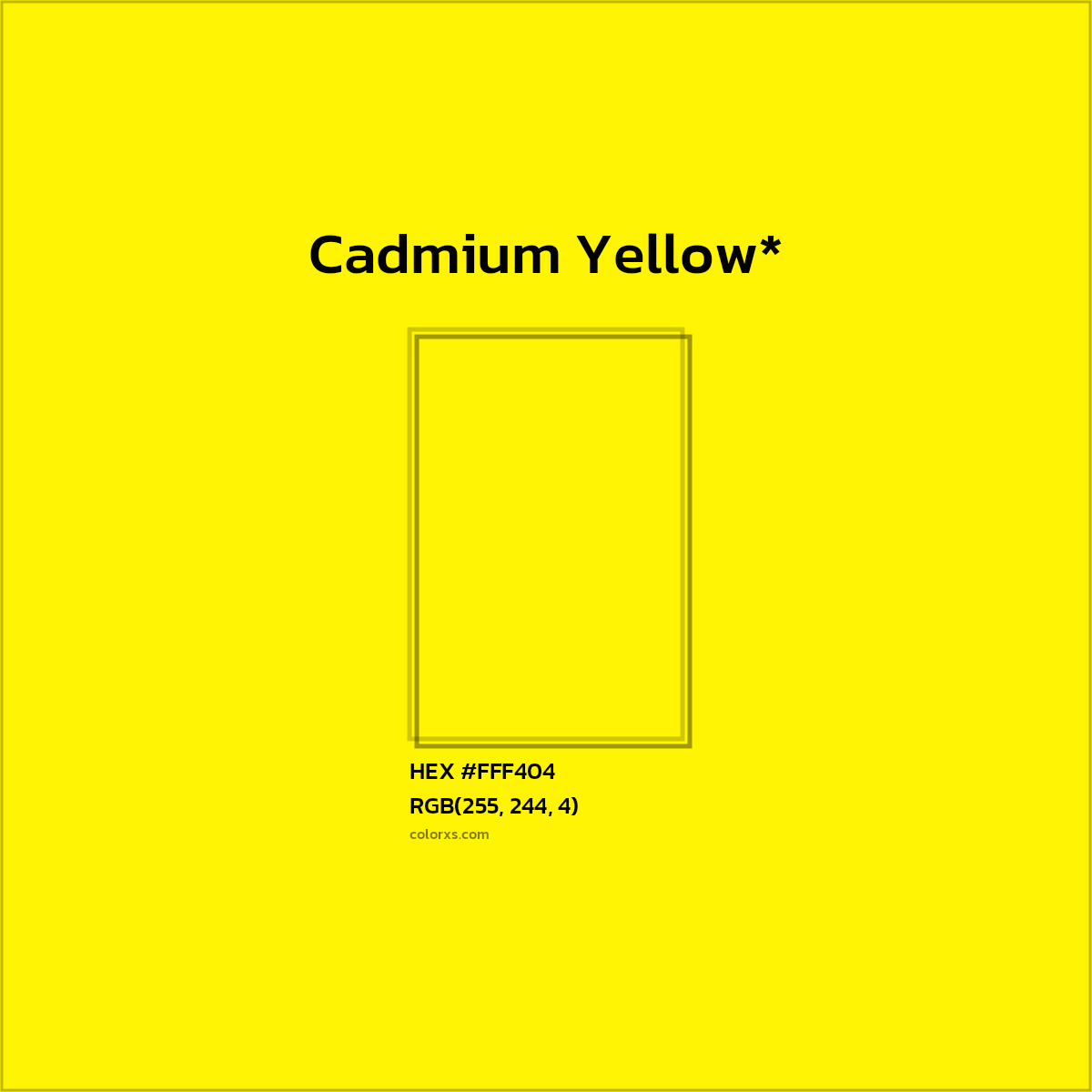 #FFF404 hex color. RGB, RYB, CMYK, HSL, HSV codes and color conversions. Matching color names, palettes, paints.